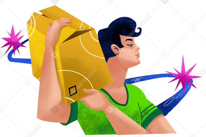 Homem carregando caixa de papelão no ombro PNG, SVG