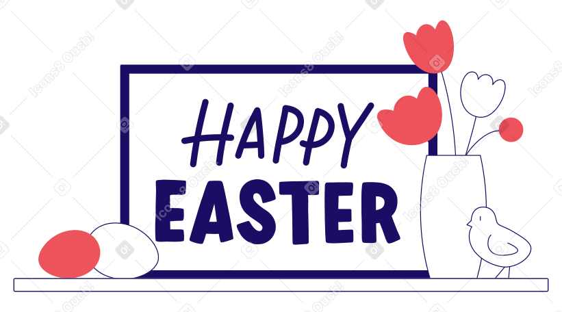 Joyeuses pâques lettrage avec œufs, poussin et fleurs PNG, SVG