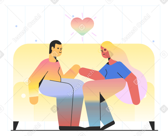 Влюбленная пара сидит на диване в PNG, SVG