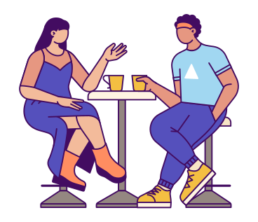 Hombre y mujer sentados en el café y hablando. PNG, SVG