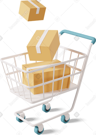 3D shopping cart with boxes Illustration in PNG, SVG
