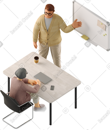 3D two people discussing a work project PNG, SVG