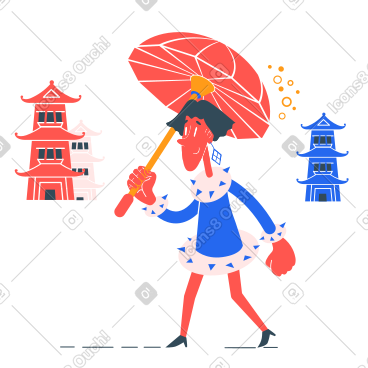 A woman walking with a Chinese umbrella PNG, SVG