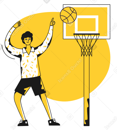 Мужчина кладет баскетбольный мяч в кольцо в PNG, SVG