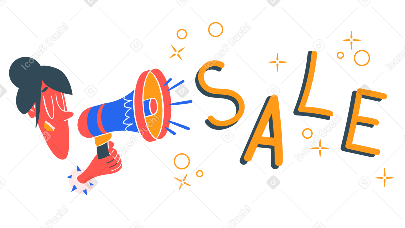 Woman announcing sale with a loudspeaker PNG, SVG