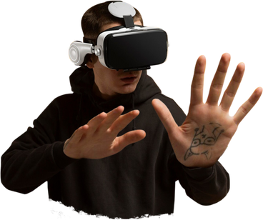 Молодой человек в очках виртуальной реальности в PNG, SVG