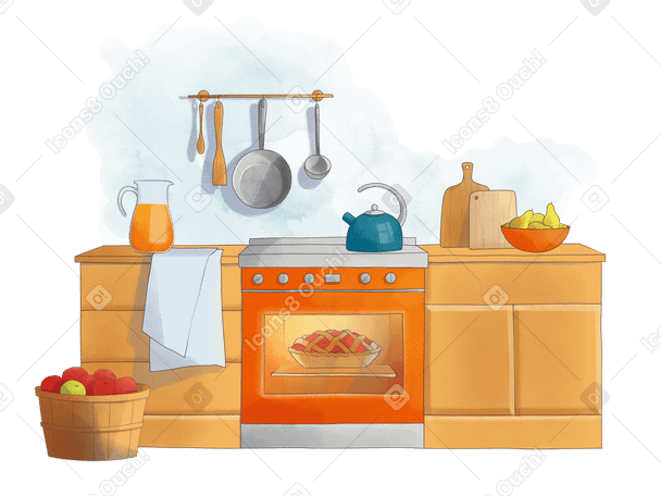 Küche mit lebensmitteln und utensilien PNG, SVG