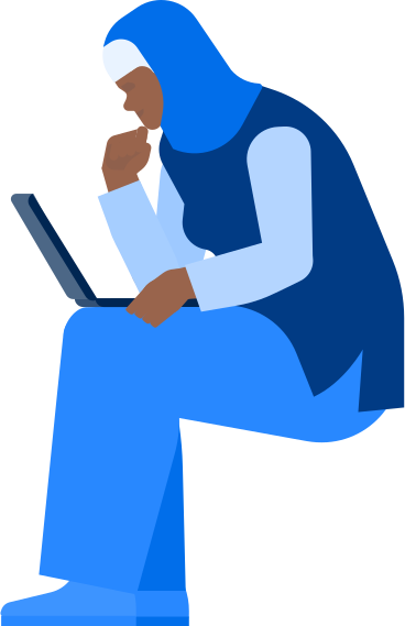 woman in hijab sitting and looking at laptop PNG, SVG