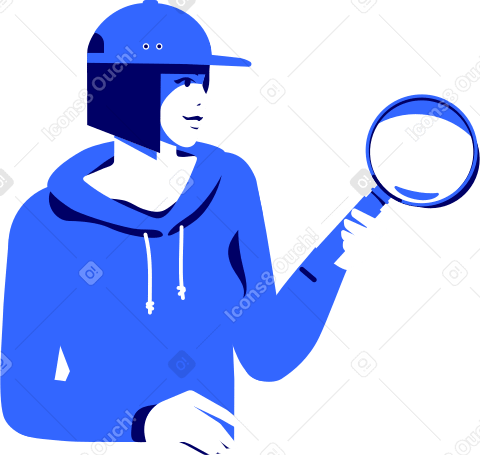 tester girl with a magnifying glass in her hand PNG, SVG
