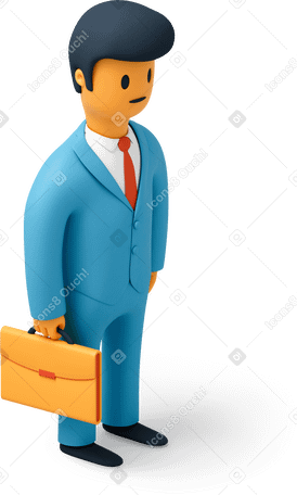 3D Close up of man in suit with briefcase Illustration in PNG, SVG