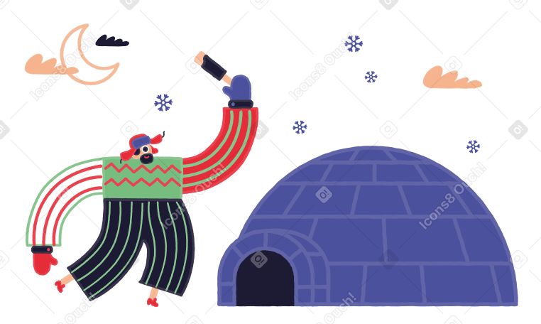Man with popsicles going into igloo PNG, SVG