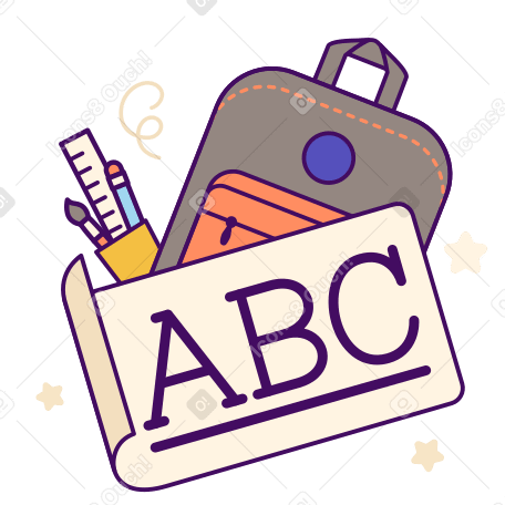 Lettering ABC with pencils and school bag text PNG, SVG