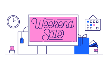 Lettering Weekend Sale with packages and gift box PNG, SVG