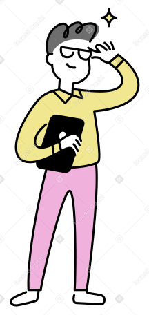 Illustrazione animata Uomo di successo con occhiali e tablet in GIF, Lottie (JSON), AE