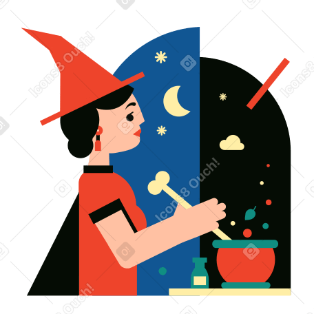 Witch brewing a potion in cauldron PNG, SVG
