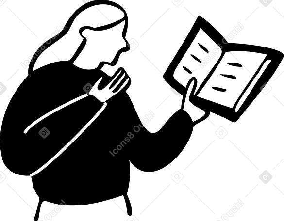 woman looking at a book PNG, SVG