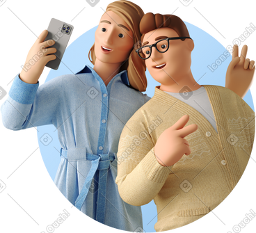 Two cheerful people taking a selfie PNG, SVG