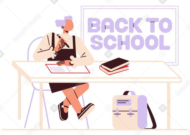 Lettering Back to School with a student girl text PNG, SVG