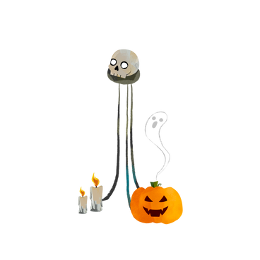 Calavera, calabaza y velas como atributos de halloween. PNG, SVG