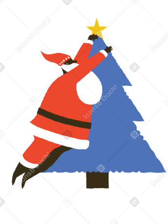 Santa decorates Christmas tree в PNG, SVG