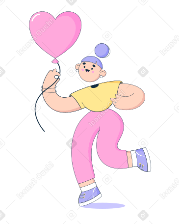 Woman dancing with a heart-shaped balloon PNG, SVG