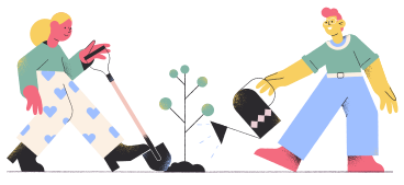 Man and woman planting and watering a tree PNG, SVG