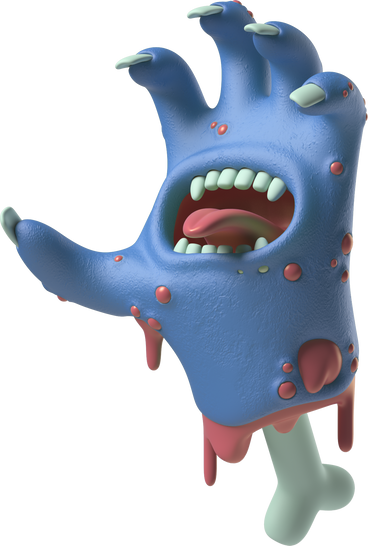 Schreiende blaue zombiehand mit einem mund auf der handfläche PNG, SVG