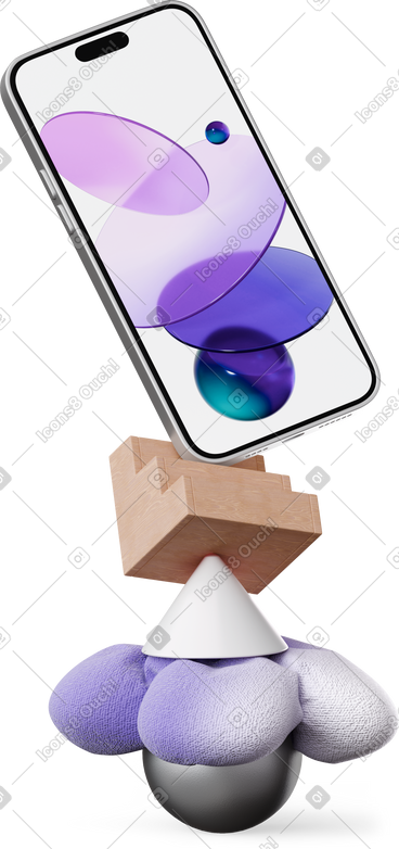 Smartphone standing on abstract figures PNG, SVG