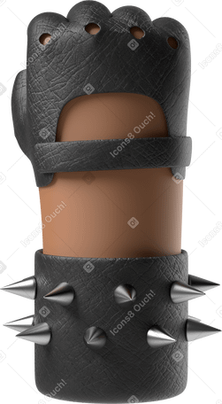 3D Back view of a raised fist of rocker's brown skin hand Illustration in PNG, SVG