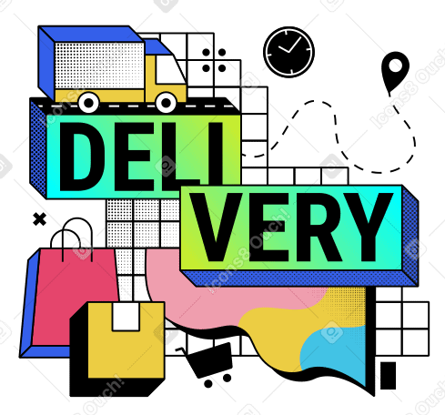 Delivery service with vehicle and bags PNG, SVG