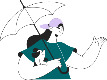 girl with dog under umbrella PNG, SVG