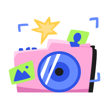 Camera with flash and pictures PNG, SVG