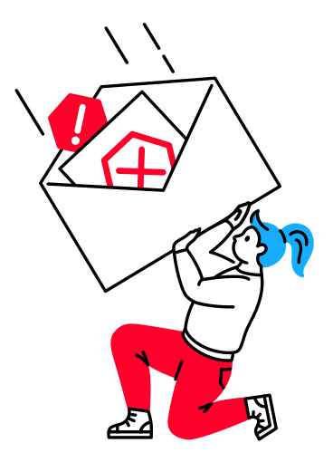 Huge envelope with spam falling on a girl PNG, SVG