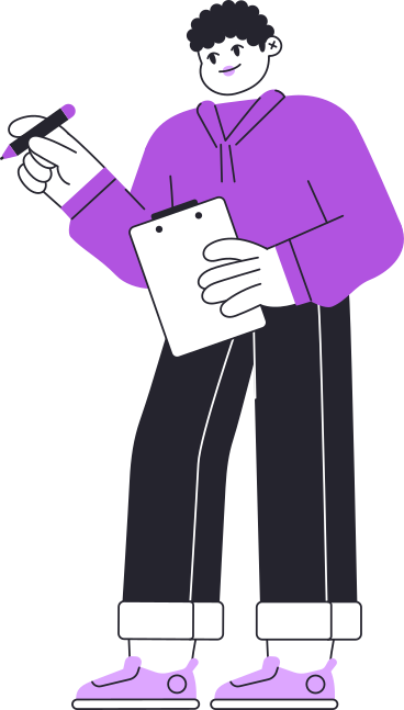 man standing and holding a clipboard and a marker PNG, SVG