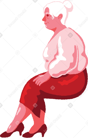 old curvy woman sitting side view Illustration in PNG, SVG