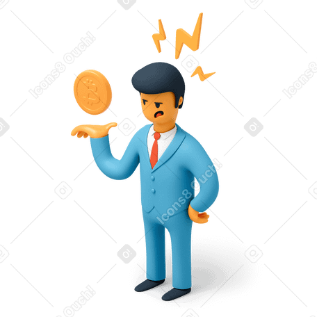 3D Stressed business man with bitcoin coin PNG, SVG