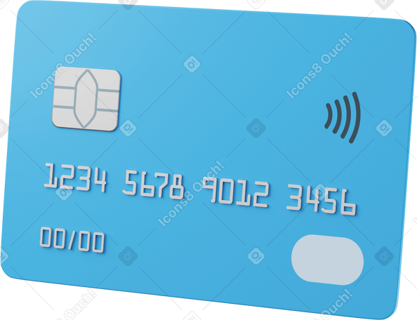 3D blue credit card front Illustration in PNG, SVG