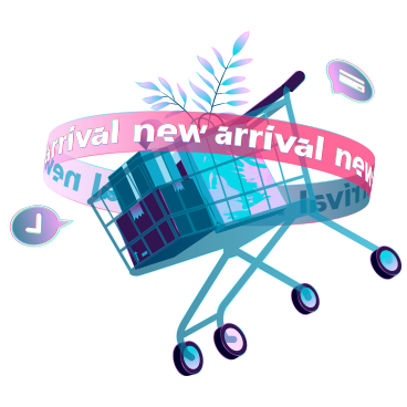 Text new arrival lettering around shopping cart PNG, SVG