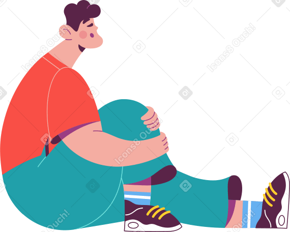 Сидящий мужчина обнимает ногу в PNG, SVG