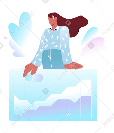 Femme présentant des analyses avec graphique PNG, SVG