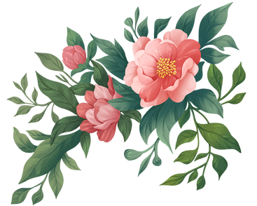 Pink rosehip flowers among green leaves PNG, SVG