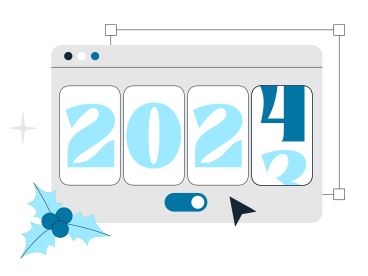 Цифры счетчика 2024 года в окне браузера и холли берри в PNG, SVG