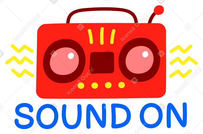 lettering sticker sound on with tape player yellow red Illustration in PNG, SVG