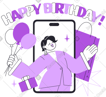 在电话和礼物文本中与女孩一起写生日快乐 PNG, SVG