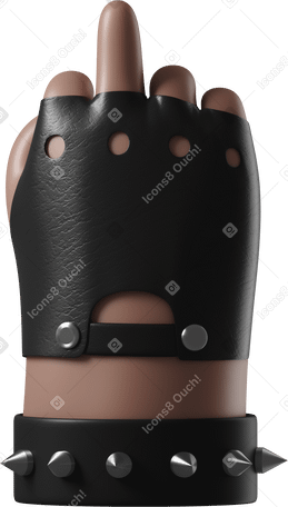 3D Rocker's brown skin hand in leather glove showing a middle finger Illustration in PNG, SVG