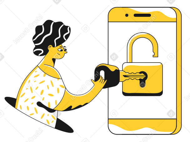 Женщина открывает свой смартфон ключом в PNG, SVG