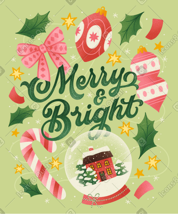 带有“merry & bright”字样的圣诞装饰 PNG, SVG