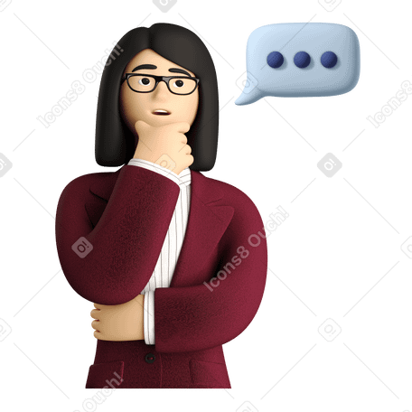 3D Businesswoman thinking over an answer Illustration in PNG, SVG