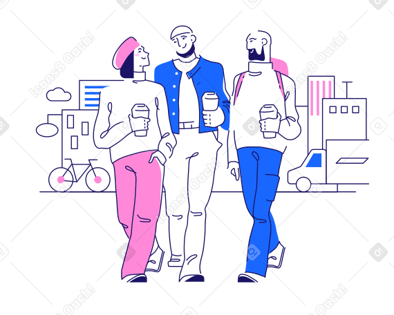 Three co-workers on a coffee break Illustration in PNG, SVG