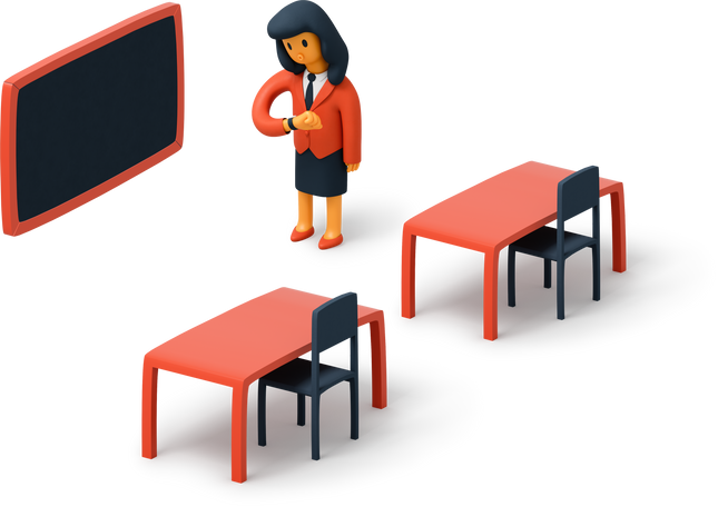 Teacher standing in empty classroom Illustration in PNG, SVG